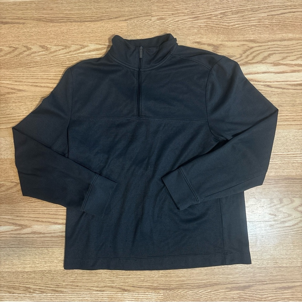 Perry Ellis Medium Quarter Zip Front Black Short Sleeve Polo Shirt